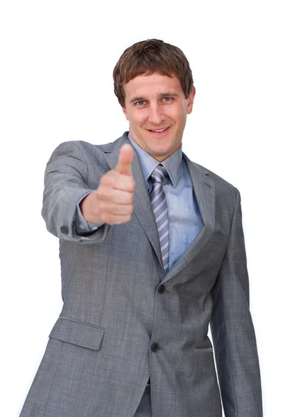 Succes zakenman met duim omhoog — Stockfoto