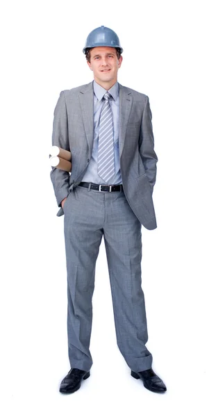Charismatic male architect wearing a hardhat — Stock Photo, Image