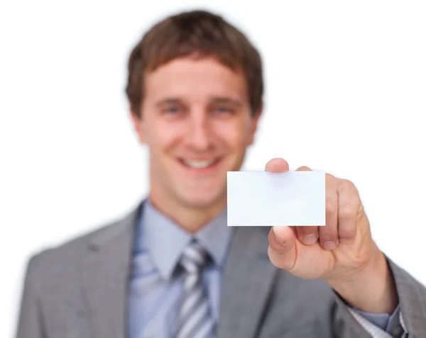 Affärsman som lägger fram ett visitkort — Stockfoto