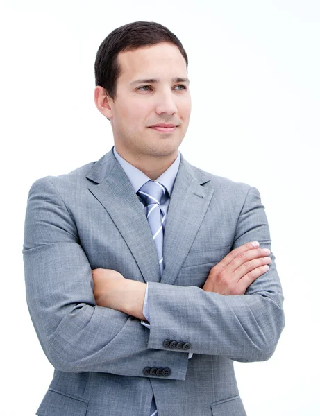 Portrait of a handsome businessman with folded arms standing — Stock Photo, Image
