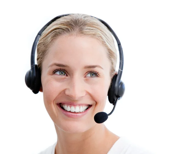 Charismatic businesswoman with headset on — Stock Photo, Image