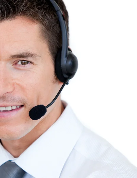 Portrait of a sales representative man with an headset — Stock Photo, Image