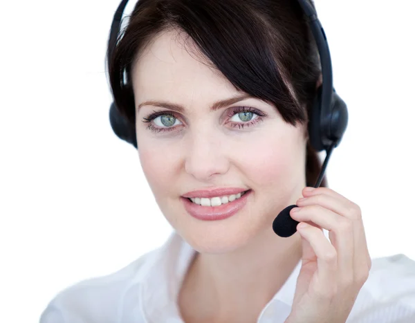 Penjualan wanita perwakilan dengan headset — Stok Foto