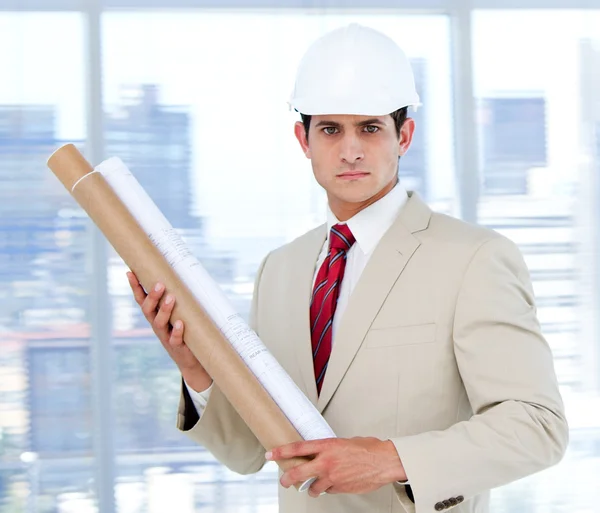 stock image Handsome architect holding a blueprint