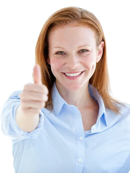 Self-assured business woman doing a thumb-up — Stock Photo, Image