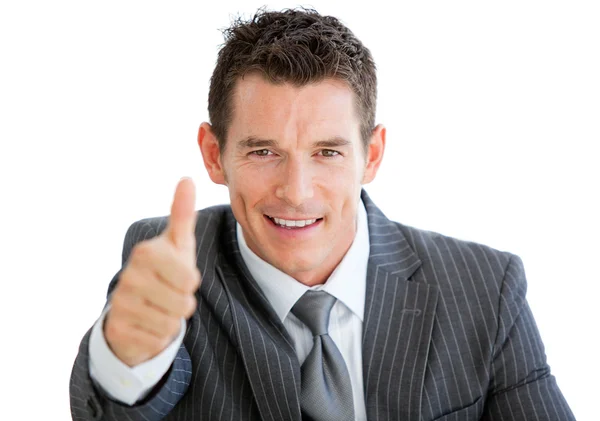 Glad affärsman med en tumme upp — Stockfoto