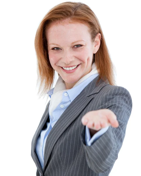 Portrét veselý podnikatelka, stojící — Stock fotografie