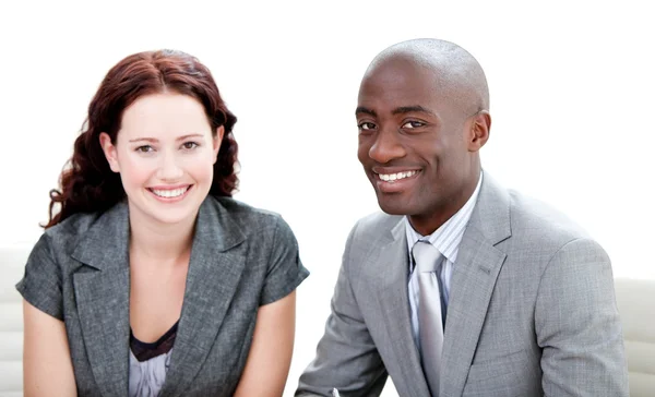Two business partners smiling at the camera — Stock Photo, Image