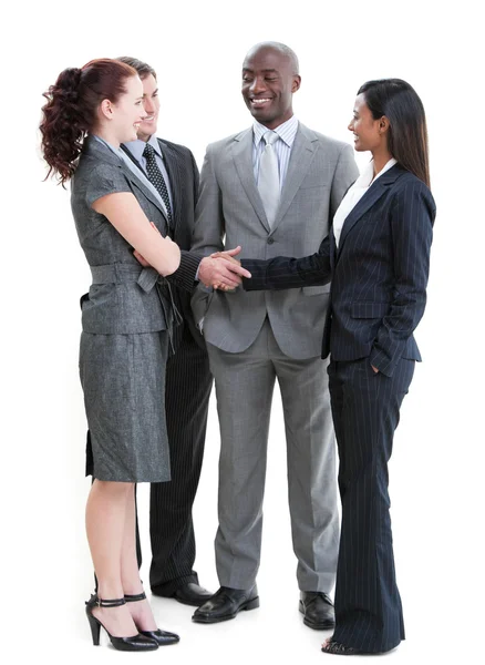 Cheerful business partners shaking hands — Zdjęcie stockowe