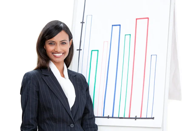 Positieve zakenvrouw bezig met een presentatie — Stockfoto