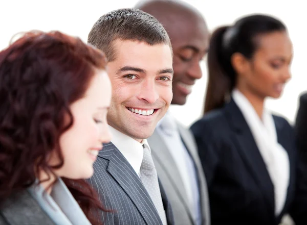 Negócios multi-étnicos positivos em uma reunião — Fotografia de Stock