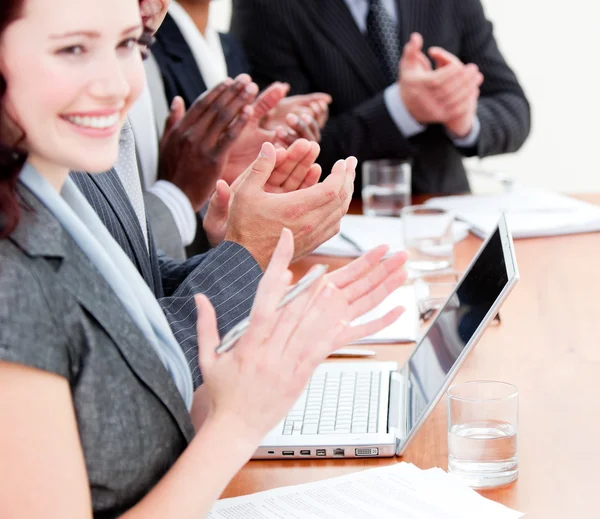 Cheerful business applauding a good presentation — Stock Photo, Image