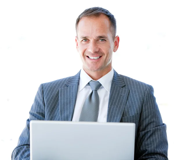 Smiling businessman surfing on the internet — Stock Photo, Image