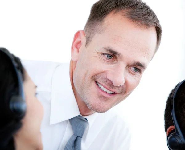 Portrait of a confident businessman talking with his colleague — Stock Photo, Image