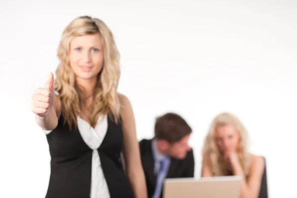 Businesswoman with her thumb up to camera — Stock Photo, Image