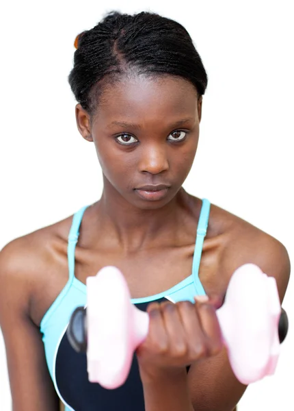 Attractive woman working out with dumbbell — Stock Photo, Image