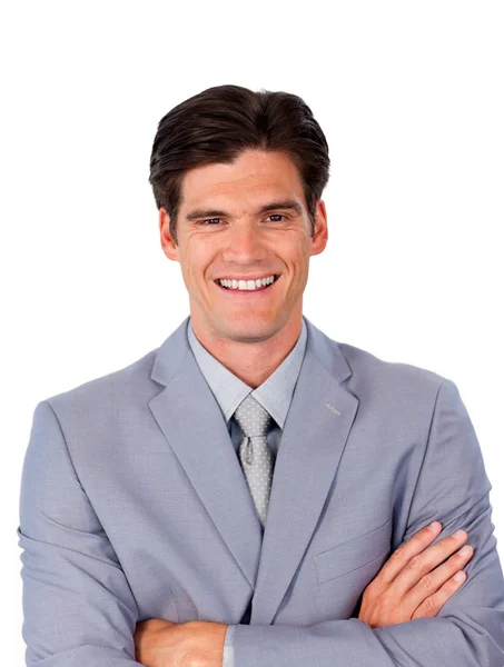 Hombre de negocios asertivo sonriente con los brazos cruzados —  Fotos de Stock