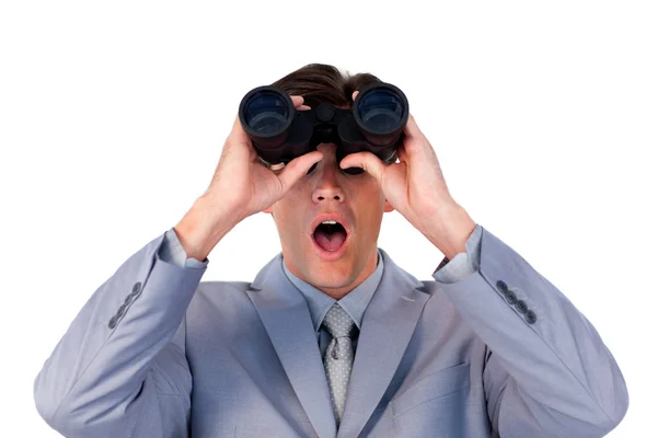 stock image Suprised businessman looking through binoculars