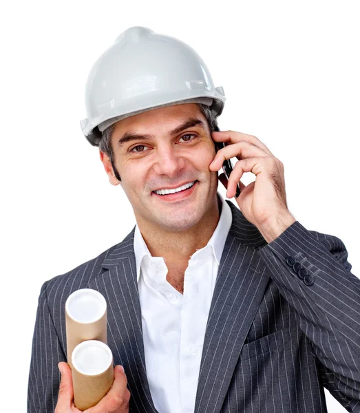 Arquiteto masculino confiante no telefone — Fotografia de Stock