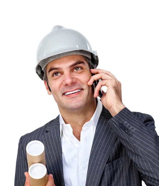 Bájos férfi építész, a telefon — Stock Fotó