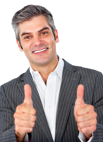 Счастливый бизнесмен с большими пальцами вверх — стоковое фото