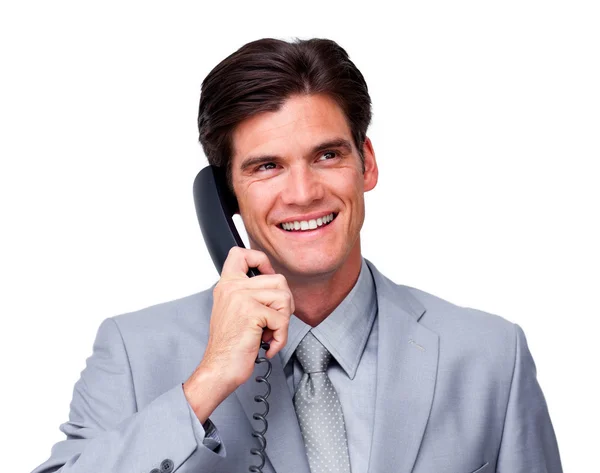 電話でうれしそうな男性エグゼクティブ — ストック写真