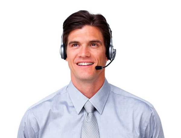 Encantador representante de servicio al cliente con auriculares — Foto de Stock