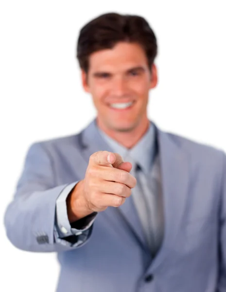 Positive businessman pointing at the camera — Stock Photo, Image
