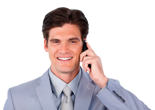 Чарівний бізнесмен розмовляє по телефону — стокове фото