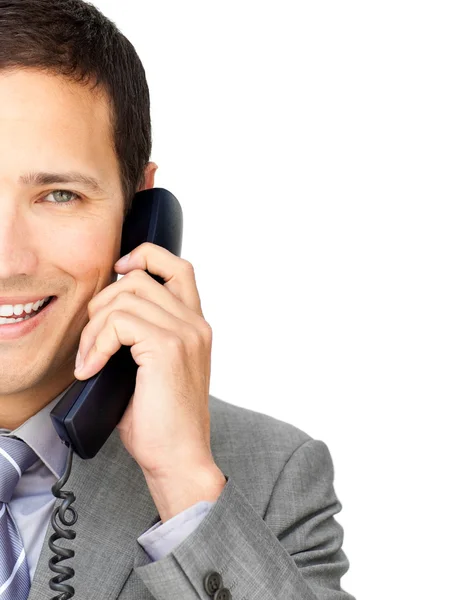 Close-up van een zakenman praten over telefoon — Stockfoto