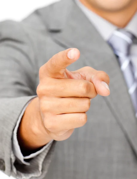 Close-up of a businessman pointing at the camera — Stock Photo, Image