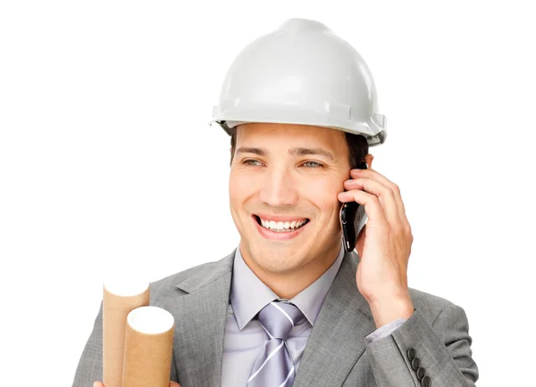Enthusiastic male architect on phone — Stock Photo, Image