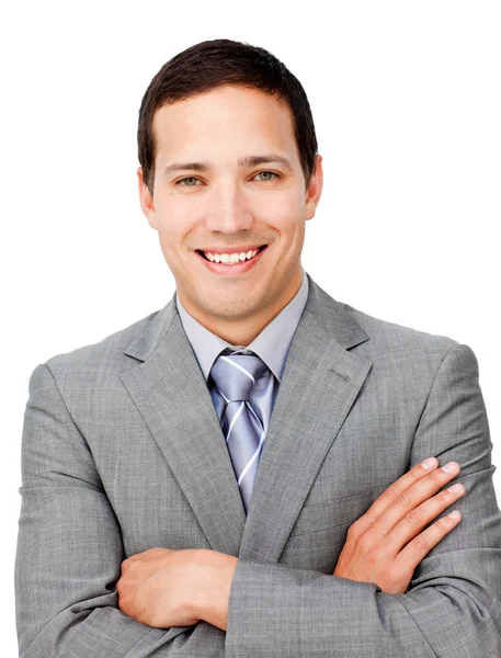Positive businessman with folded arms — Stock Photo, Image