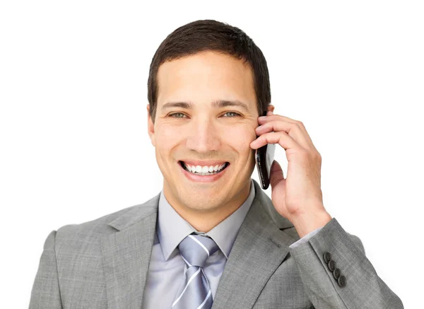 Happy businessman talking on phone — Stock Photo, Image