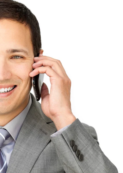 Homem de negócios caucasiano falando ao telefone — Fotografia de Stock