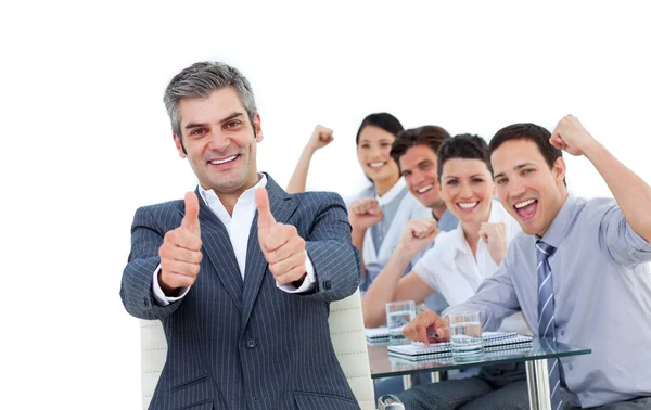Cheerful business celebrating a success — Stock Photo, Image
