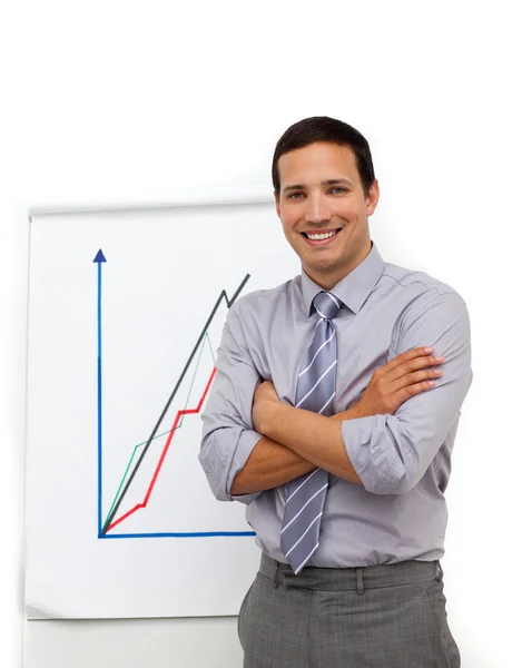 Businessman with folded arms giving a presentation — Stock Photo, Image