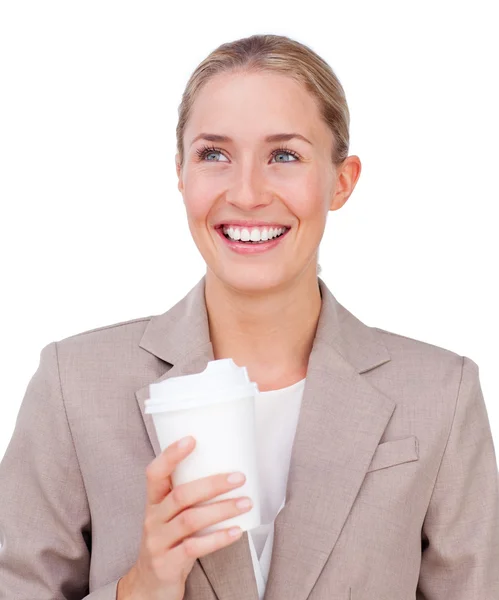 Приваблива бізнес-леді п'є каву — стокове фото