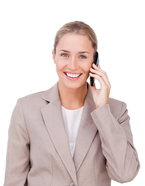 Executivo feminino radiante no telefone — Fotografia de Stock