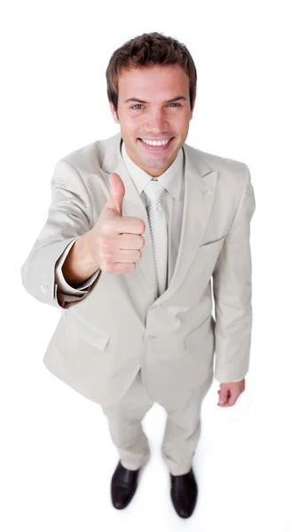 Позитивный бизнесмен с большим пальцем вверх — стоковое фото