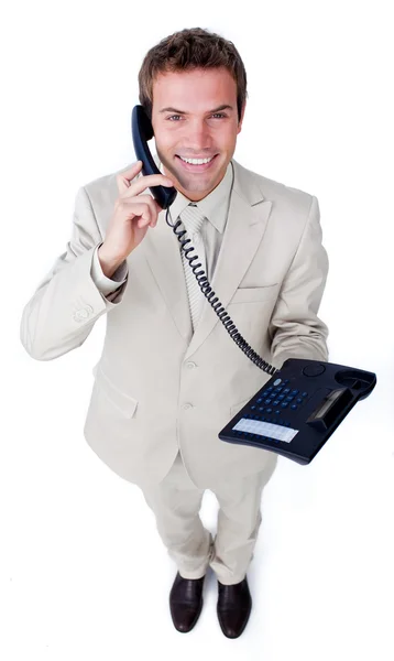 Leende affärsman prata telefon — Stockfoto
