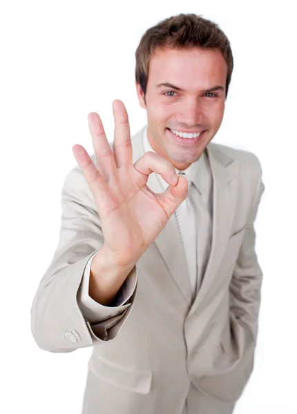 Charismatic businessman showing OK sign — Stock Photo, Image