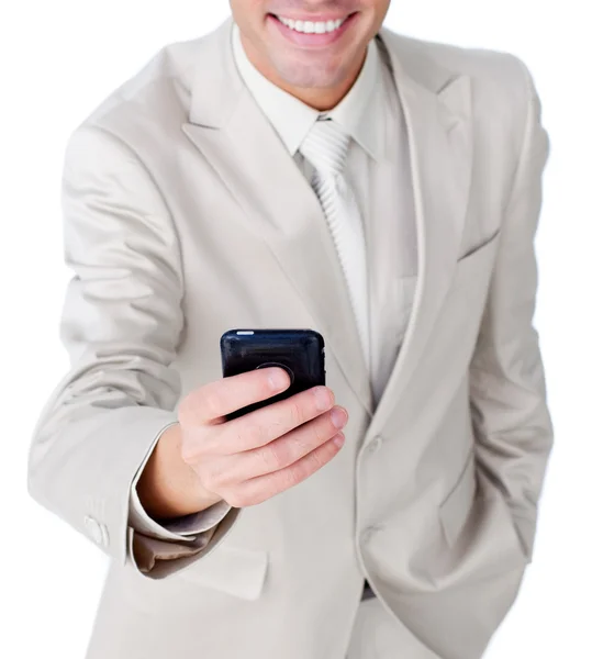 Close-up de um homem de negócios enviando um texto — Fotografia de Stock