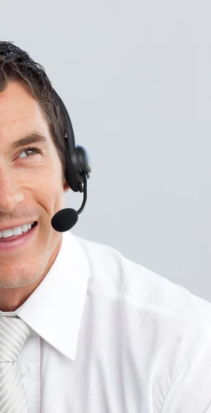 Portret van een zakenman met een headset op — Stockfoto