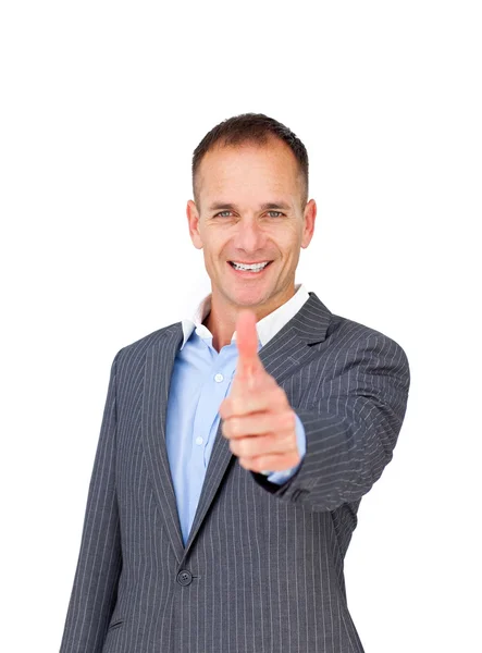 Cheerful businessman with thumb up — Stock Photo, Image
