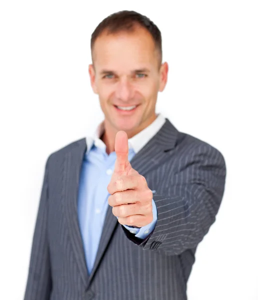 Positive businessman with thumb up — Stock Photo, Image