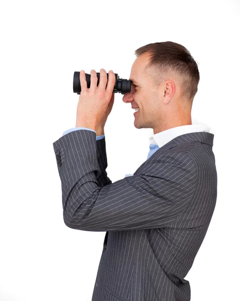 Smiling businessman predicting future success — Stock Photo, Image