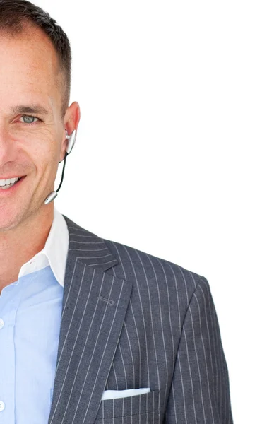 Close-up of a mature businessman with headset on — Stock Photo, Image