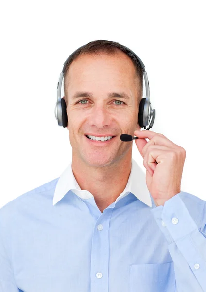 Selbstbewusster Geschäftsmann mit Headset — Stockfoto