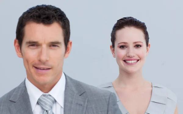 Portrait of a businesswoman with her male colleague — Stock Photo, Image